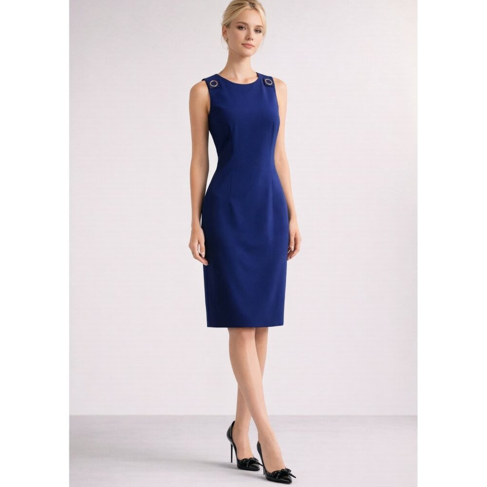 HUGO BOSS Dibalena Wool Pencil Dress Shift Navy Blue size 10 Business Office